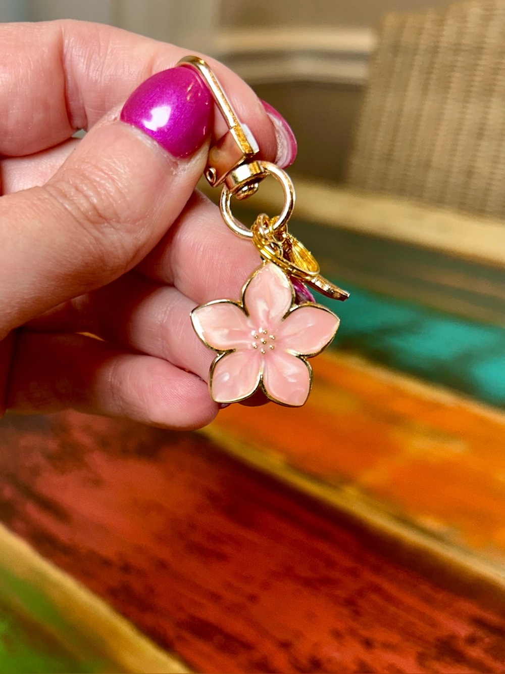 Mini Pink Enamel Coastal & Floral Keychain Charm - Picture 6 of 8